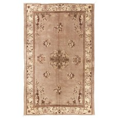 Art Deco Chinese Vintage Handknotted Area Rug in Soft Faded Taupe, Brown and Beige Colors
