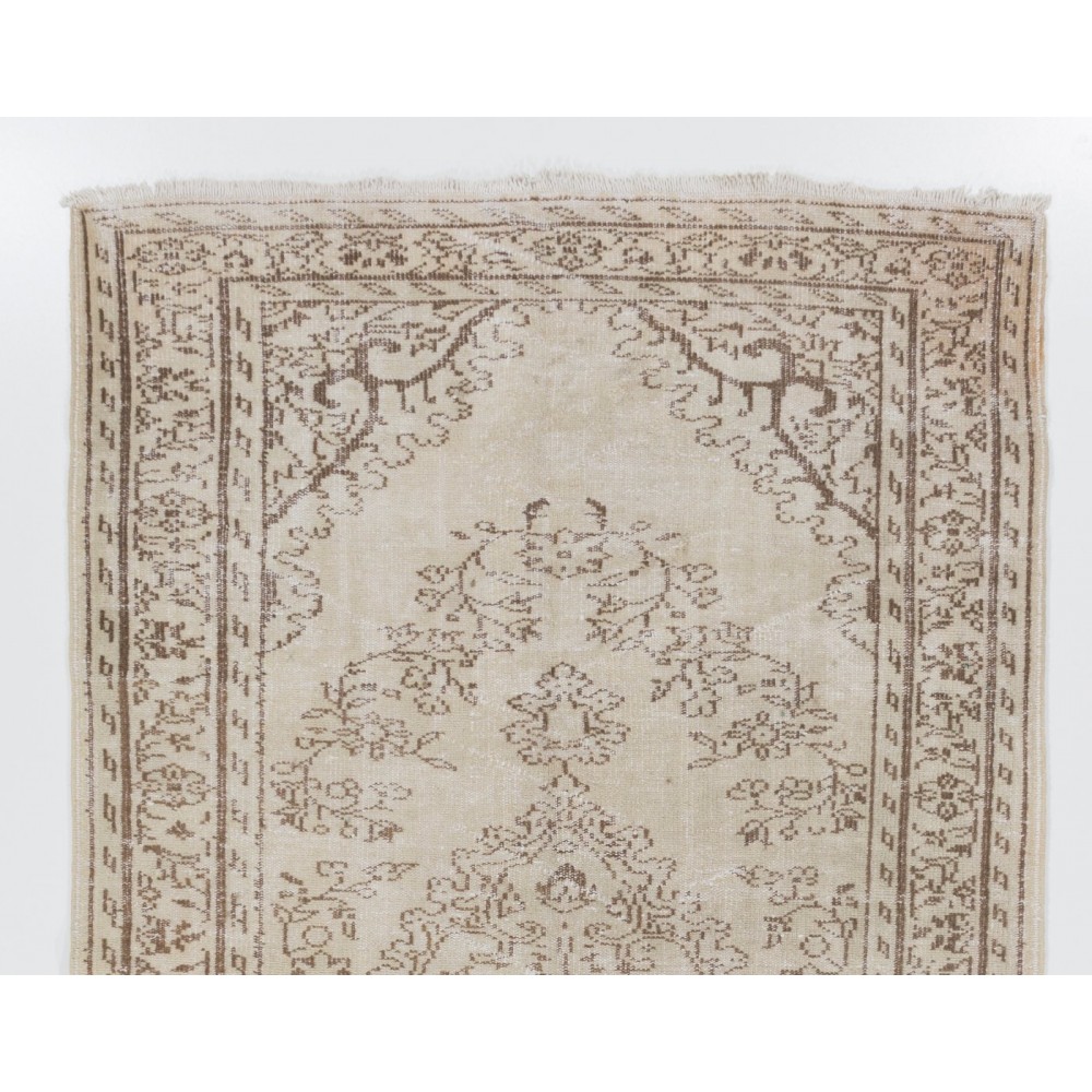 Vintage Anatolian Oushak Area Rug. Hand Knotted Wool Carpet in Beige, Living Room Rug