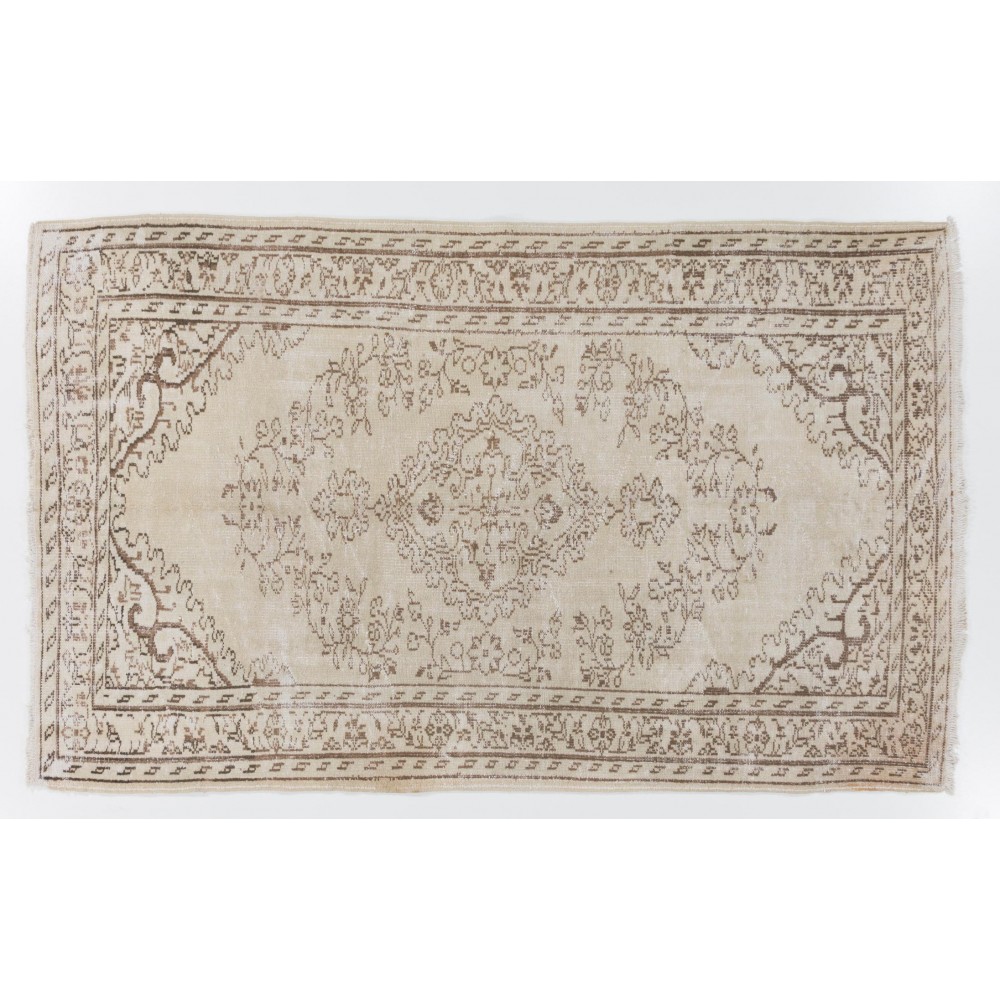 Vintage Anatolian Oushak Area Rug. Hand Knotted Wool Carpet in Beige, Living Room Rug