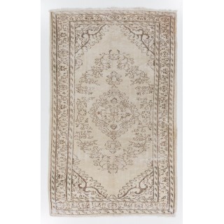 Vintage Handknotted Turkish Wool Area Rug in Brown & Beige with Medallion Design for Country and Farmhouse Decor