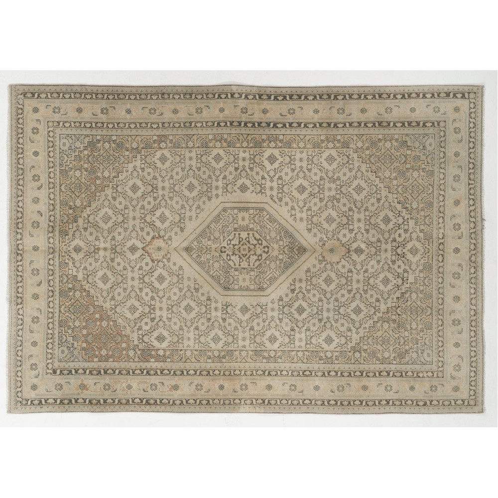 Vintage Handmade Turkish Kyseri Area Rug in Neutral Colors