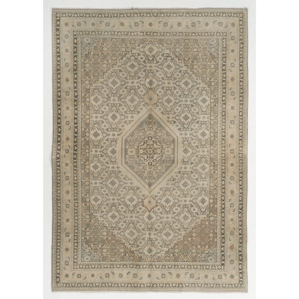 Vintage Handmade Turkish Kyseri Area Rug in Neutral Colors