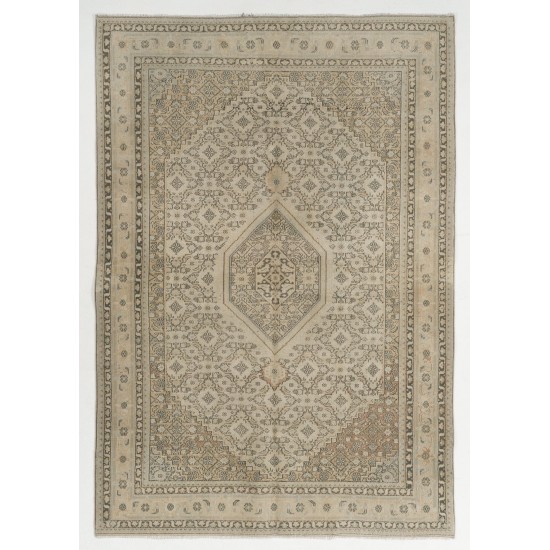 Hand-Knotted Vintage Anatolian Oushak Area Rug in Neutral Colors