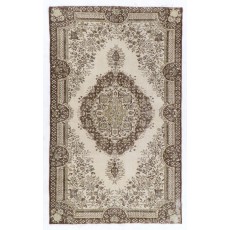 Vintage Handknotted Turkish Wool Area Rug in Deep Brown & Beige with Medallion Design