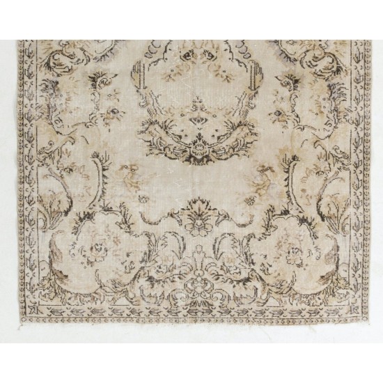 Vintage Anatolian Oushak Area Rug in Neutral Colors. Hand Knotted Wool Carpet