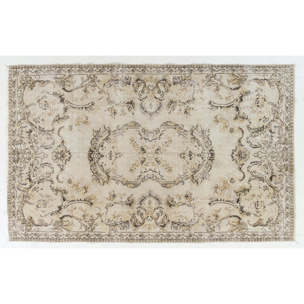 Vintage Anatolian Oushak Area Rug in Neutral Colors. Hand Knotted Wool Carpet