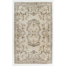 Vintage Handknotted Aubusson Inspired Wool Rug in Beige & Brown for Country and Farmhouse Decor