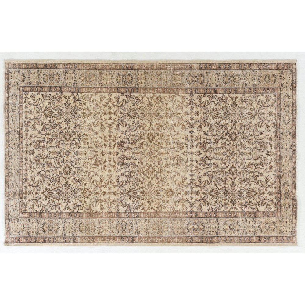 Mid-Century Vintage Turkish Oushak Rug with Floral Design