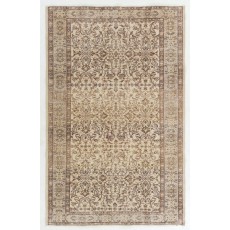 Vintage Handknotted Turkish Wool Area Rug in Brown & Beige with All-Over Floral Design for Country and Farmhouse Decor