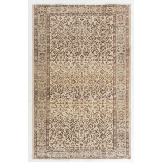 Vintage Handknotted Turkish Wool Area Rug in Brown & Beige with All-Over Floral Design for Country and Farmhouse Decor