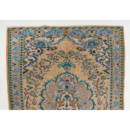 Vintage Hand Knotted Turkish High and Low Pile Rug with a Medallion Design