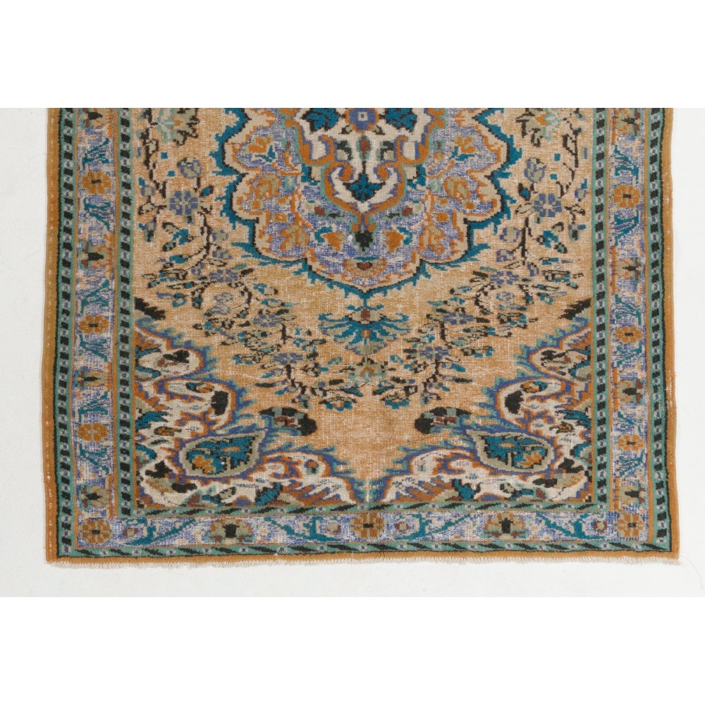 Vintage Handmade Turkish High and Low Pile Rug with a Medallion Design