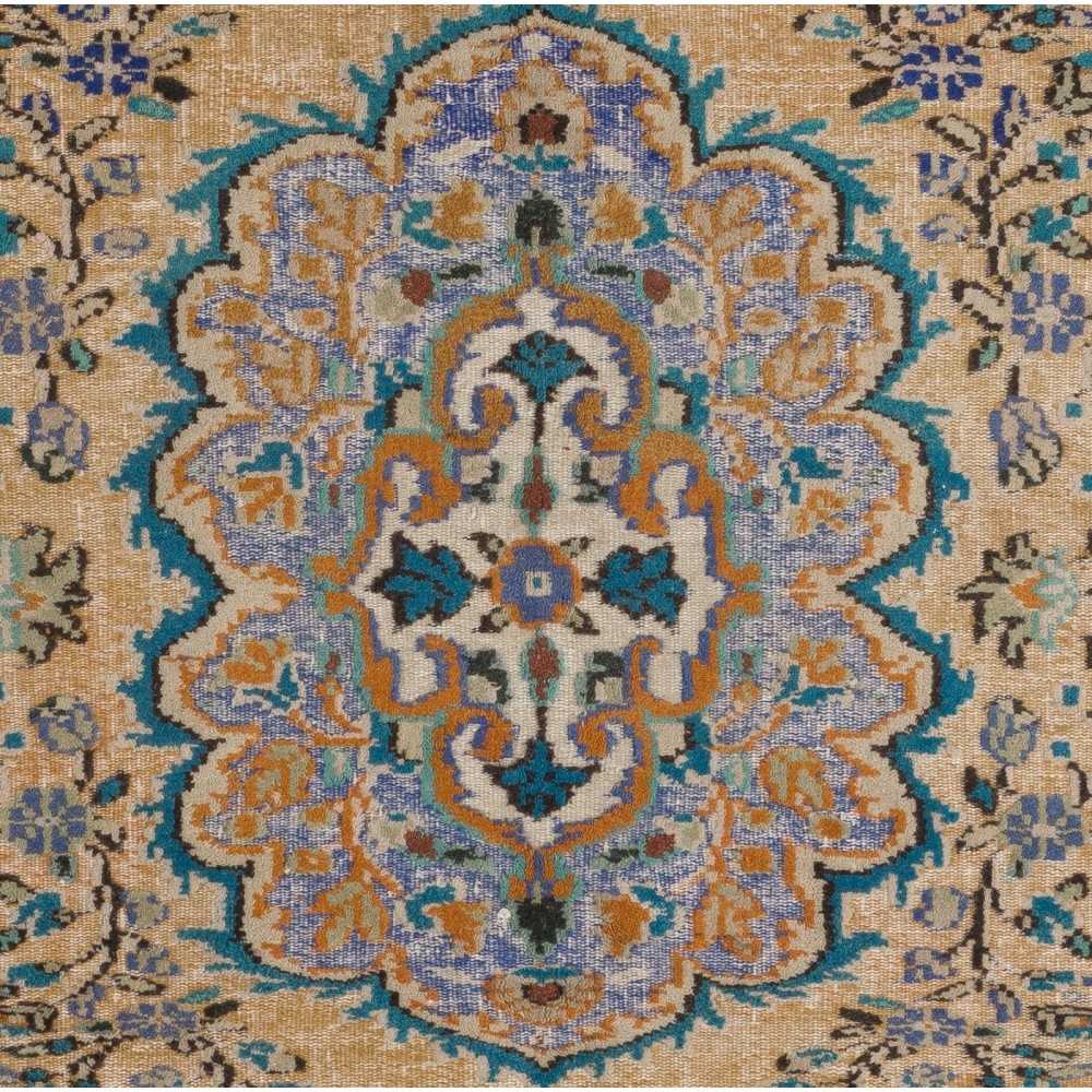 Vintage Handmade Turkish High and Low Pile Rug with a Medallion Design