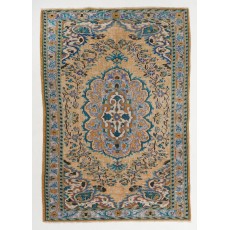 Vintage Handmade Turkish High and Low Pile Rug with Medallion Design