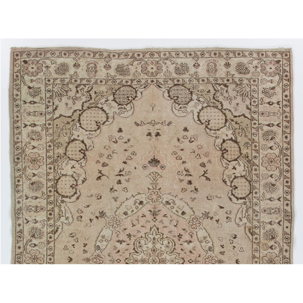 One-of-a-Kind Vintage Handmade Turkish Wool Area Rug in Neutral Tones