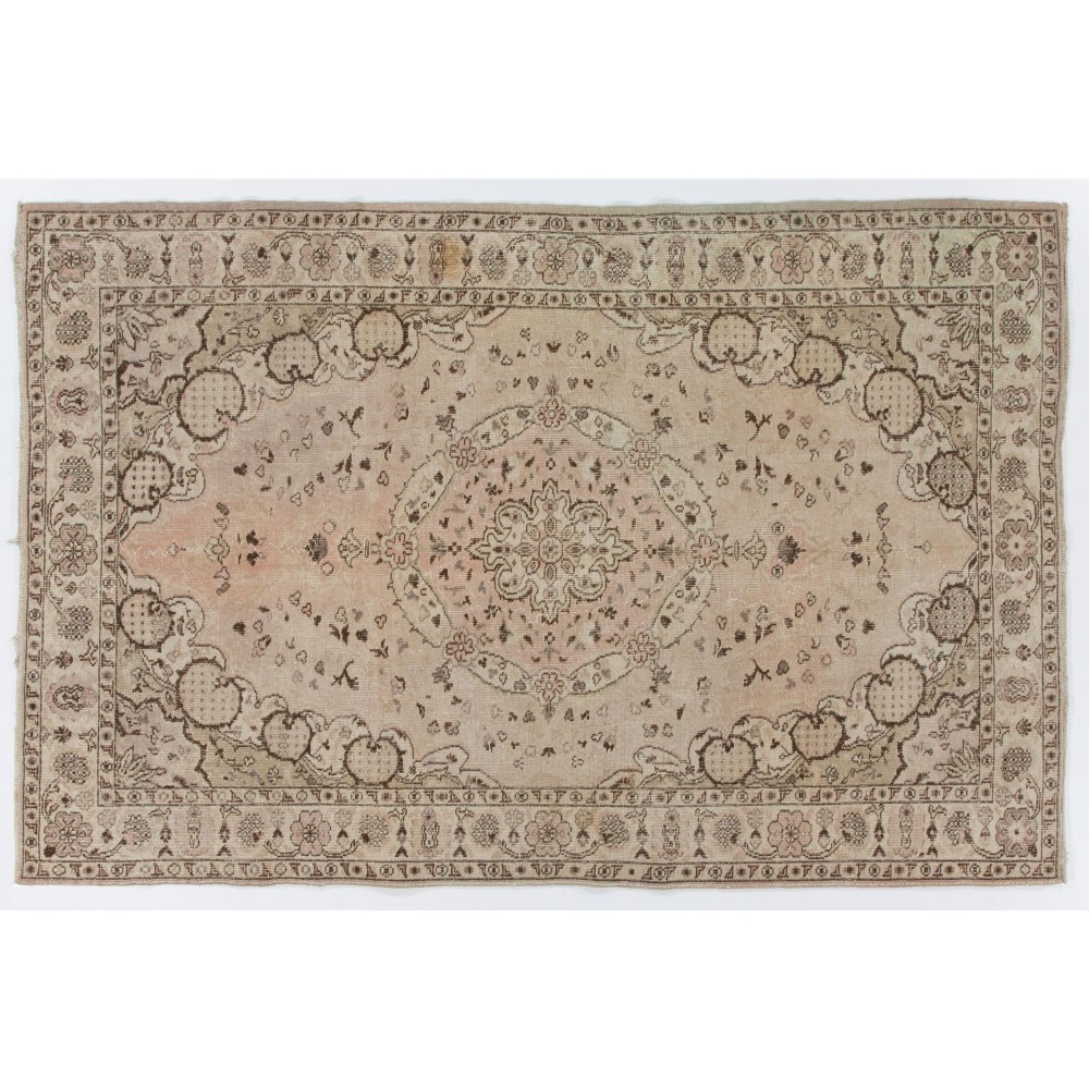 One-of-a-Kind Vintage Handmade Turkish Wool Area Rug in Neutral Tones