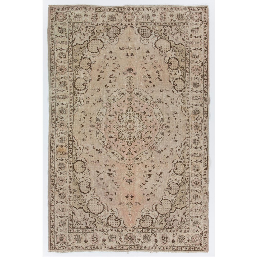 One-of-a-Kind Vintage Handmade Turkish Wool Area Rug in Neutral Tones
