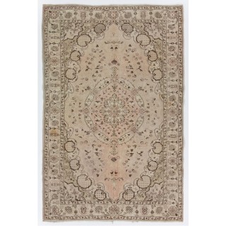 One-of-a-Kind Vintage Handmade Turkish Wool Area Rug in Neutral Tones