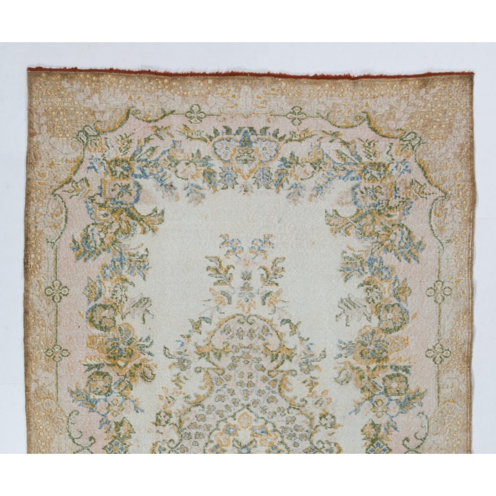 Vintage Turkish Oushak Area Rug for Country Homes, Woolen Beige Carpet