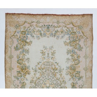 Vintage Turkish Oushak Area Rug for Country Homes, Woolen Beige Carpet