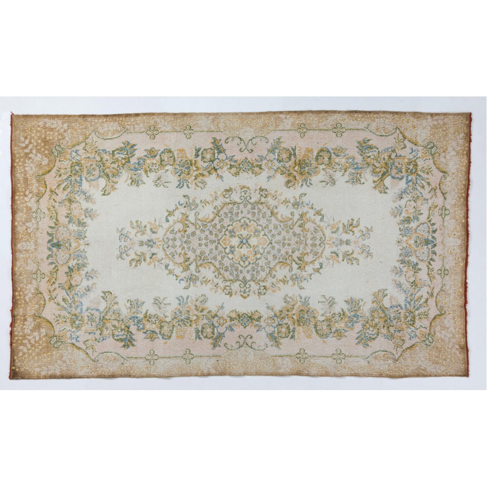 Vintage Turkish Oushak Area Rug for Country Homes, Woolen Beige Carpet