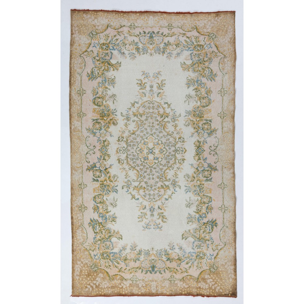 Vintage Turkish Oushak Area Rug for Country Homes, Woolen Beige Carpet