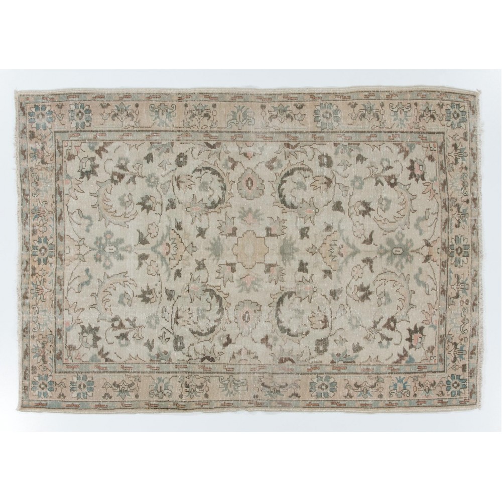 Vintage Hand Knotted Floral Design Anatolian Rug