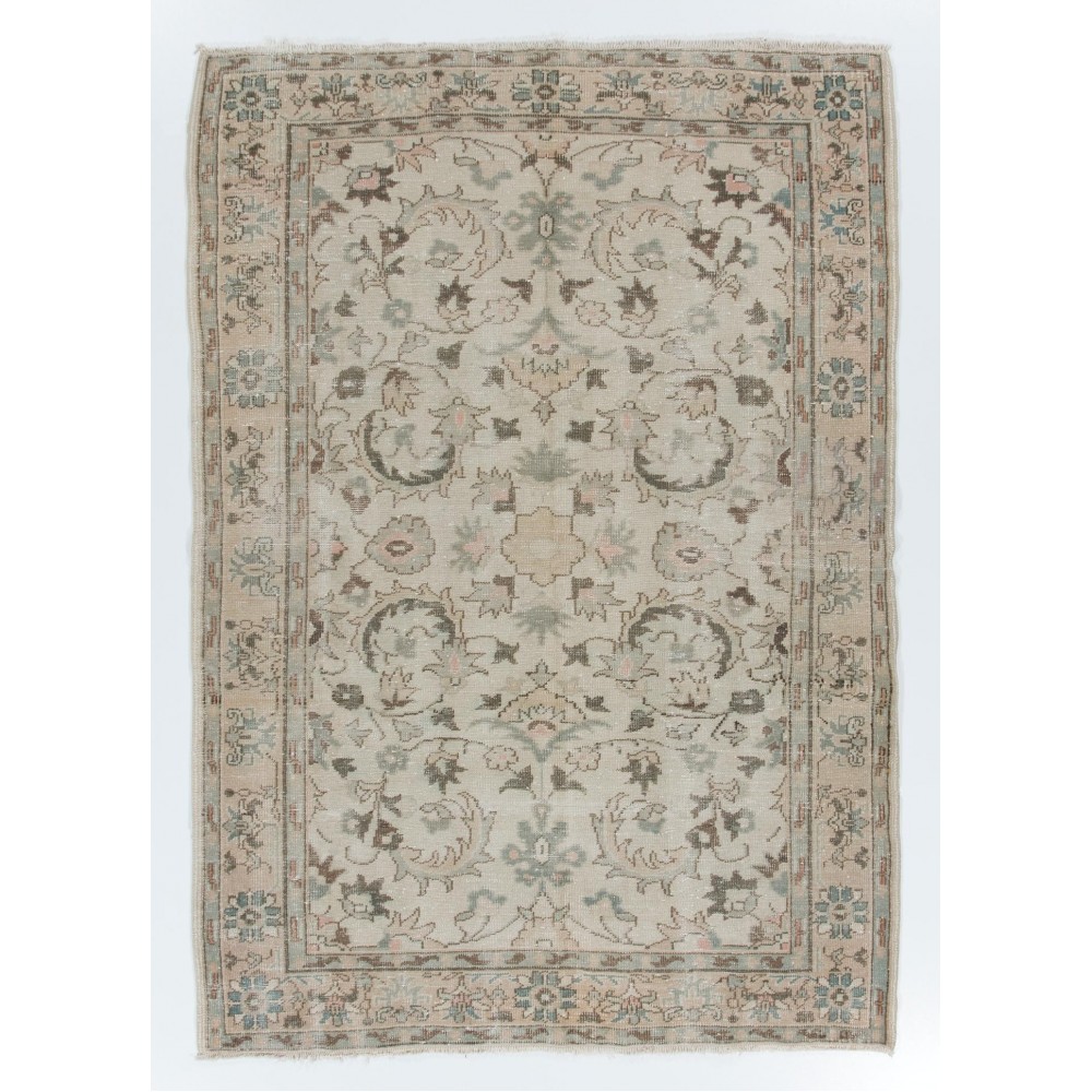 Vintage Hand Knotted Floral Design Anatolian Rug