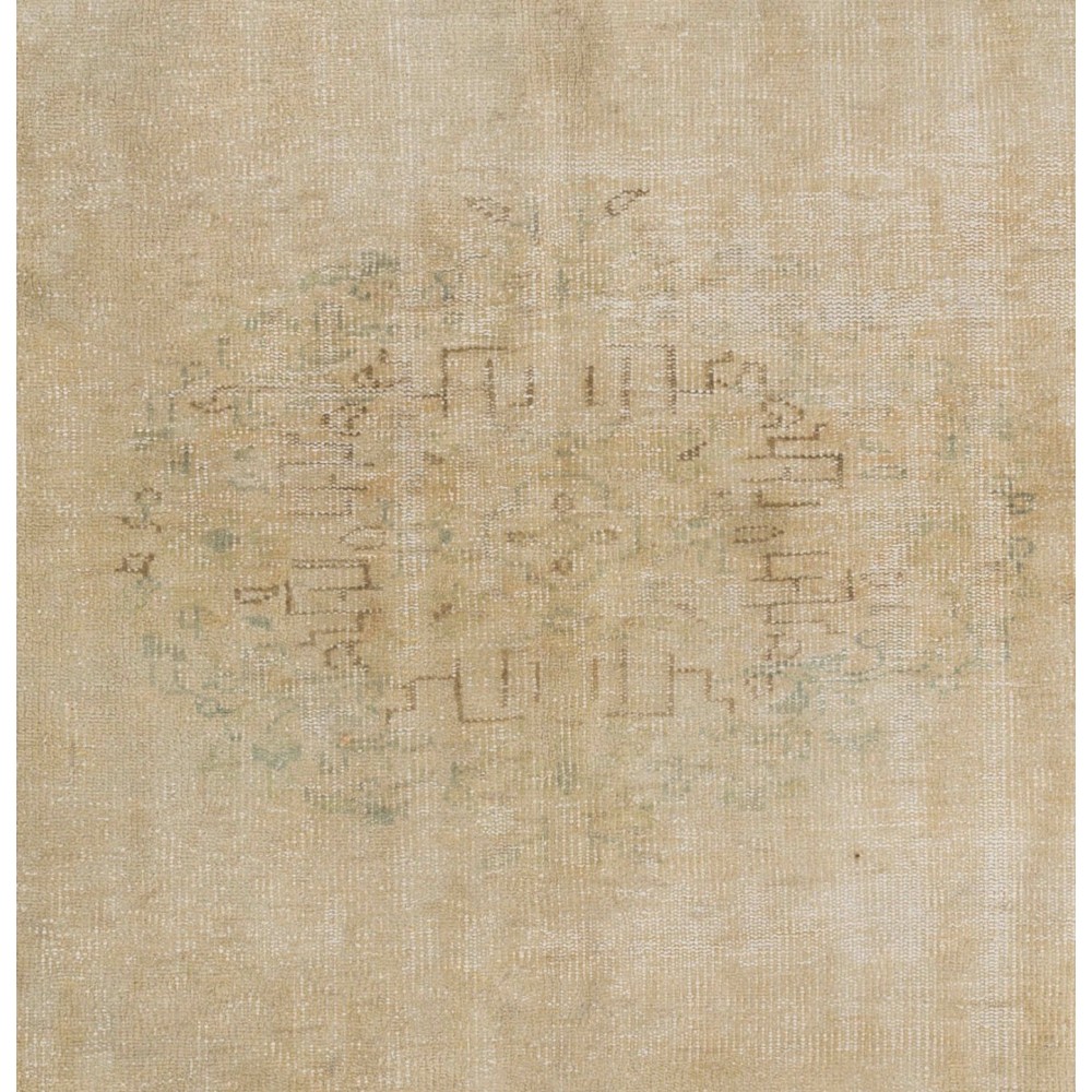 Vintage Handmade Turkish Oushak Rug. Woolen Beige Carpet