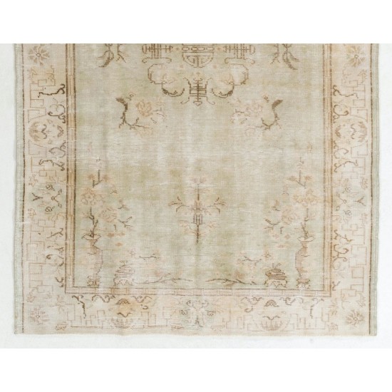 Art Deco Chinese design Vintage Turkish Rug in Soft Colors. Woolen Hand Knotted Carpet