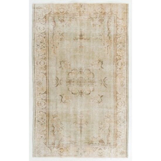 Art Deco Chinese design Vintage Turkish Rug in Soft Colors. Woolen Hand Knotted Carpet