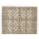 Vintage Floral Design Turkish Area Rug in Neutral Colors. Woolen Handmade Carpet