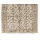 Vintage Floral Design Turkish Area Rug in Neutral Colors. Woolen Handmade Carpet