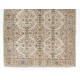 Vintage Floral Design Central Anatolian Area Rug in Neutral Colors. Woolen Handmade Carpet