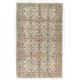 Vintage Floral Design Turkish Area Rug in Neutral Colors. Woolen Handmade Carpet
