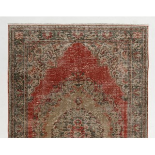 Vintage Handknotted Turkish Wool Area Rug in Muted Red & Taupe with Medallion Design Vintage Handknotted Turkish Wool Area Rug in Muted Red & Taupe with Medallion Design