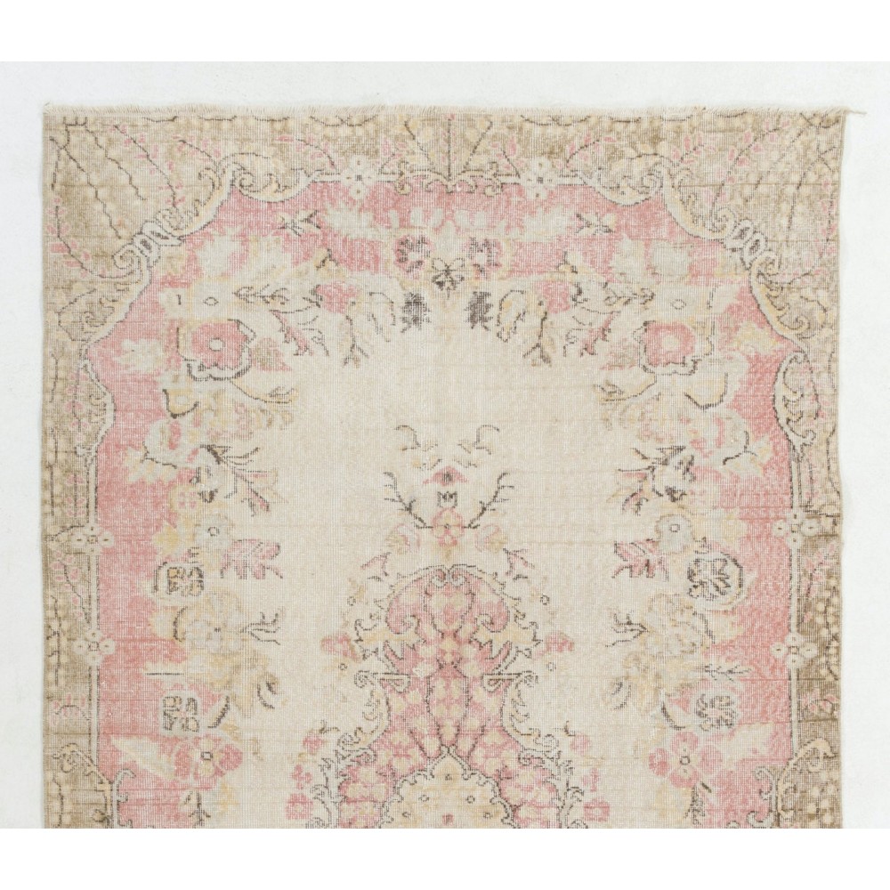 Vintage Handmade Garden Design Rug in Soft Colors