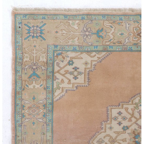 One of a Kind Vintage Oushak Area Rug. Hand-Knotted Turkish Wool Carpet One of a Kind Vintage Oushak Area Rug. Hand-Knotted Turkish Wool Carpet