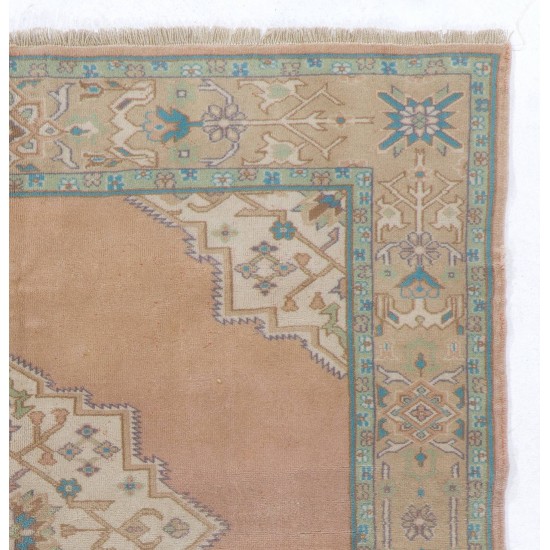 One of a Kind Vintage Oushak Area Rug. Hand-Knotted Turkish Wool Carpet One of a Kind Vintage Oushak Area Rug. Hand-Knotted Turkish Wool Carpet