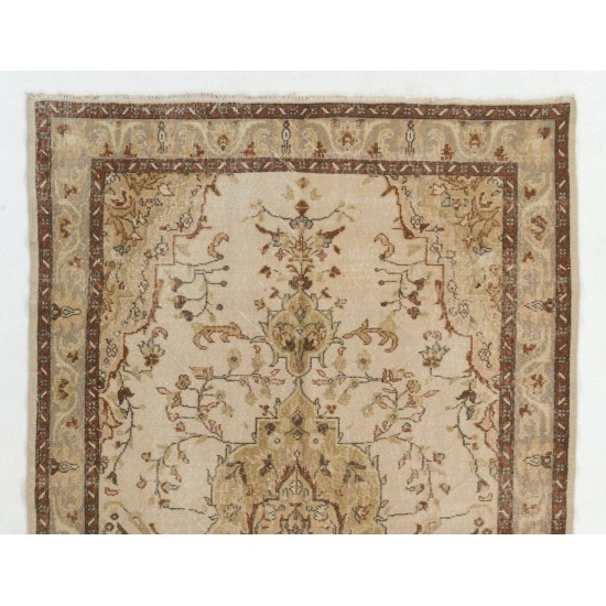 Handmade Vintage Area Rug. Neutral Colors. Wool Carpet, Floor Covering