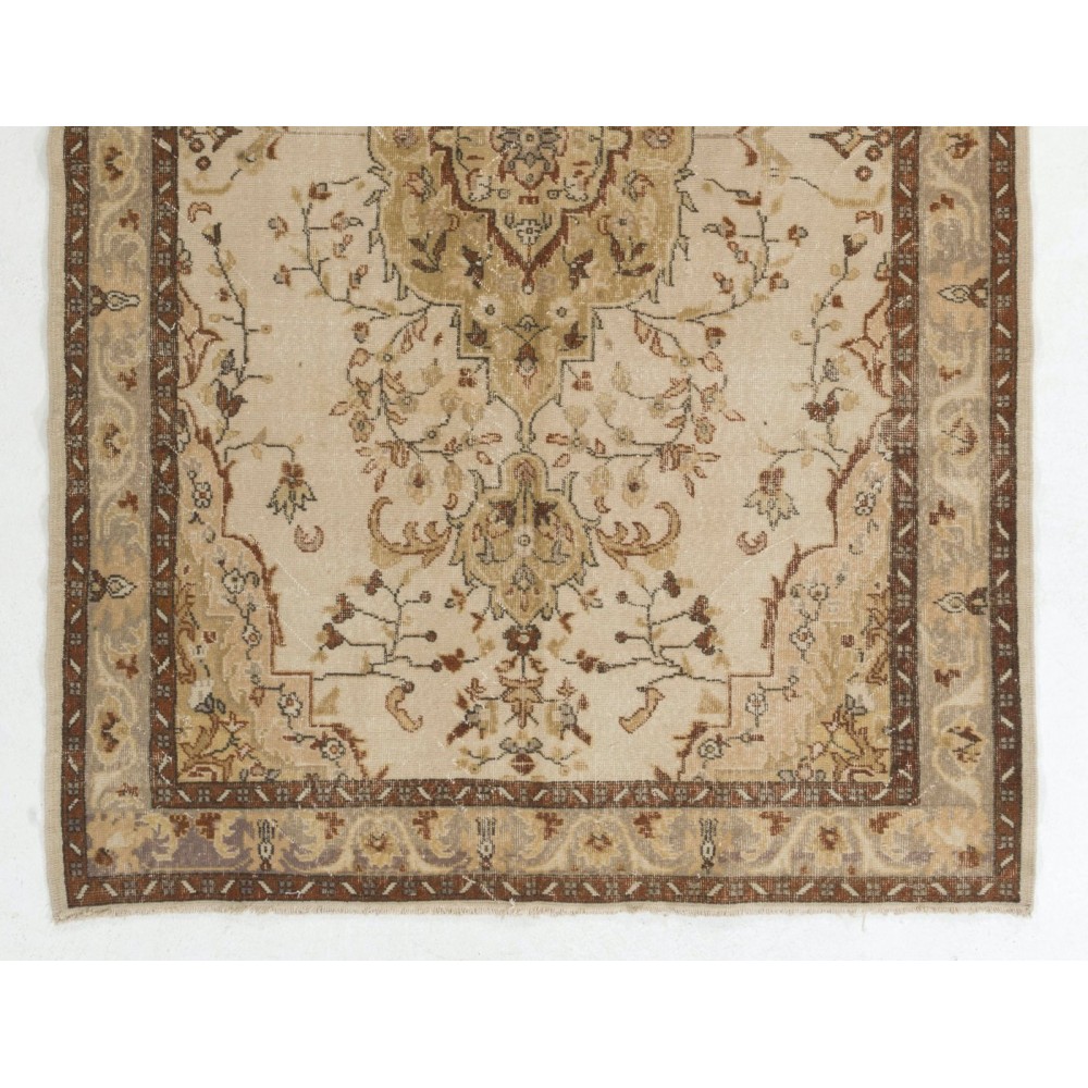 Handmade Vintage Area Rug. Neutral Colors. Wool Carpet, Floor Covering
