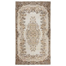 Vintage Handknotted Turkish Wool Area Rug in Brown & Beige with Camel Medallion Design