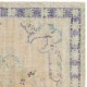 Vintage Handknotted Turkish Wool Area Rug in Beige, Sage Green and Blue
