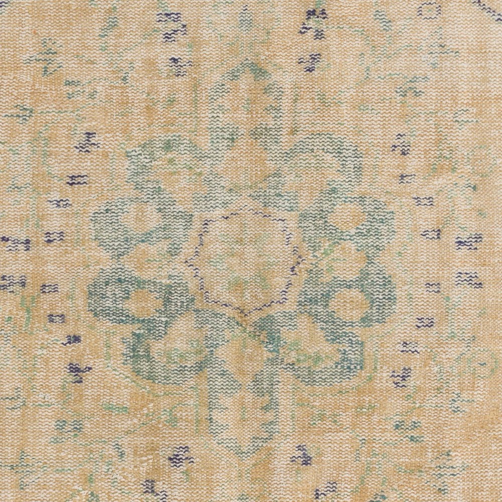 Vintage Handknotted Turkish Wool Area Rug in Beige, Sage Green and Blue