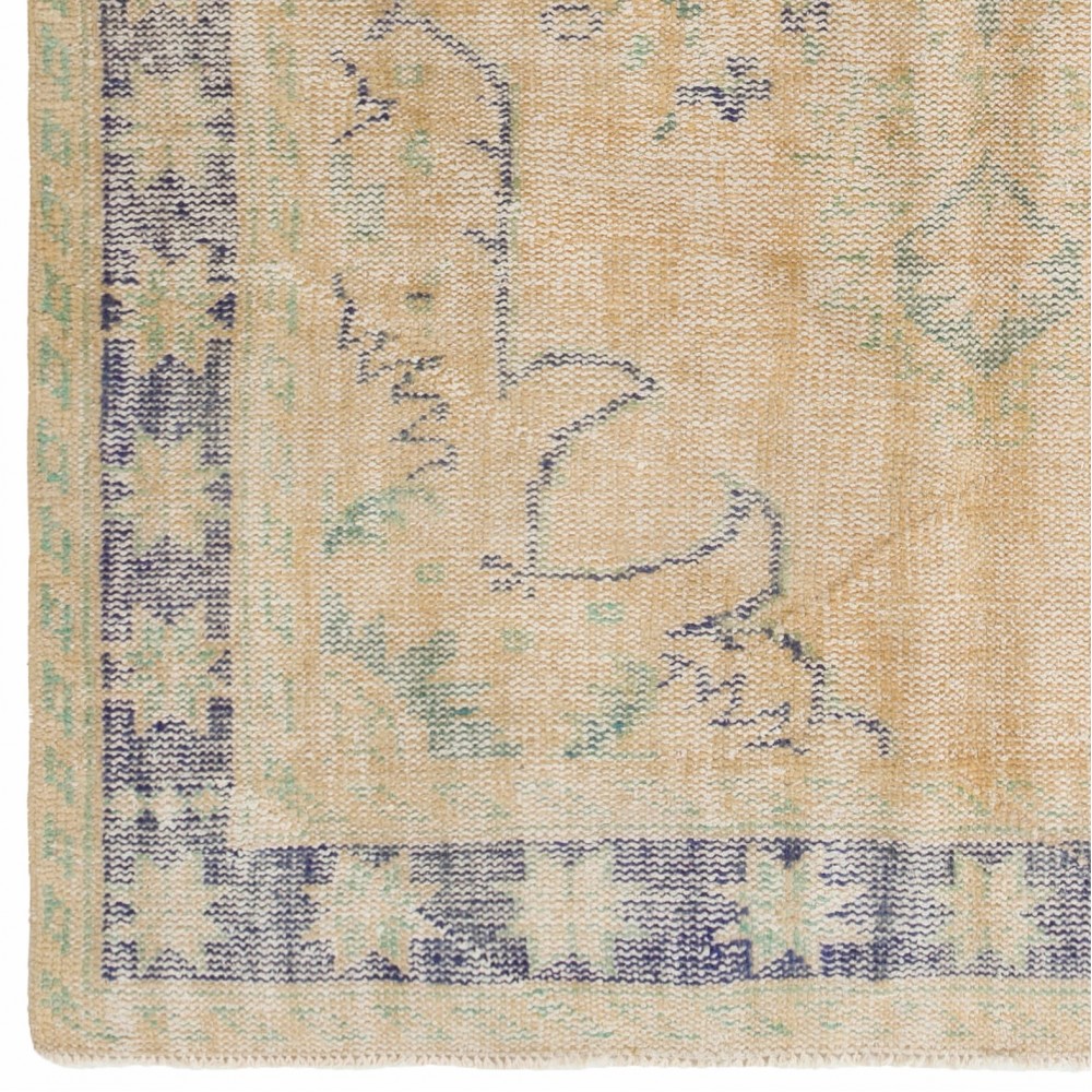 Vintage Handknotted Turkish Wool Area Rug in Beige, Sage Green and Blue