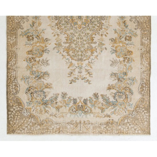 Hand-knotted Vintage Medallion Design Anatolian Rug in Neutral Colors