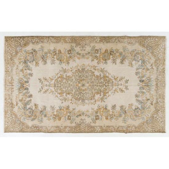 Hand-knotted Vintage Medallion Design Anatolian Rug in Neutral Colors