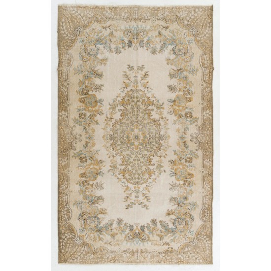 Hand-knotted Vintage Medallion Design Anatolian Rug in Neutral Colors