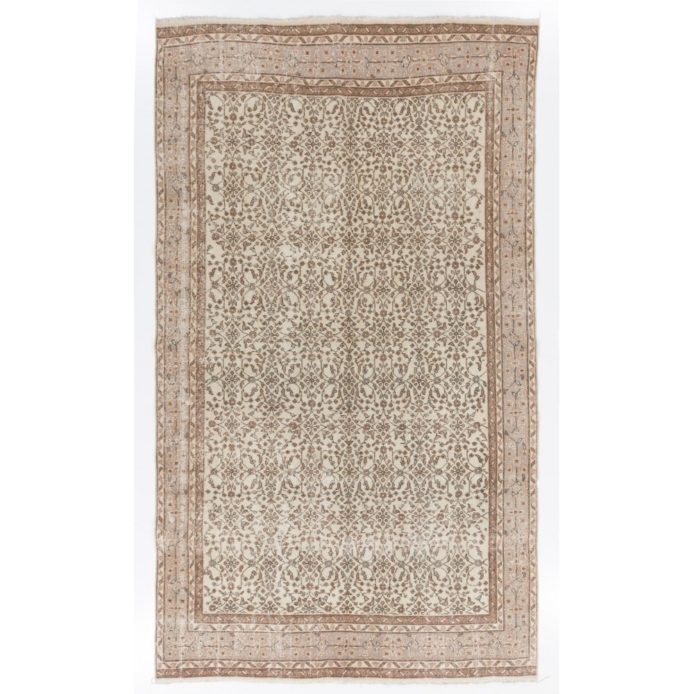 Vintage Handmade Turkish Oushak Rug with Floral Design