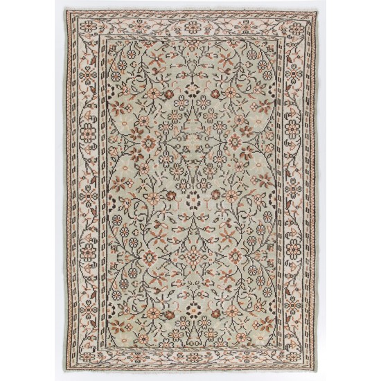 Vintage Handmade 'Antique Washed' Anatolian Rug with Floral Design